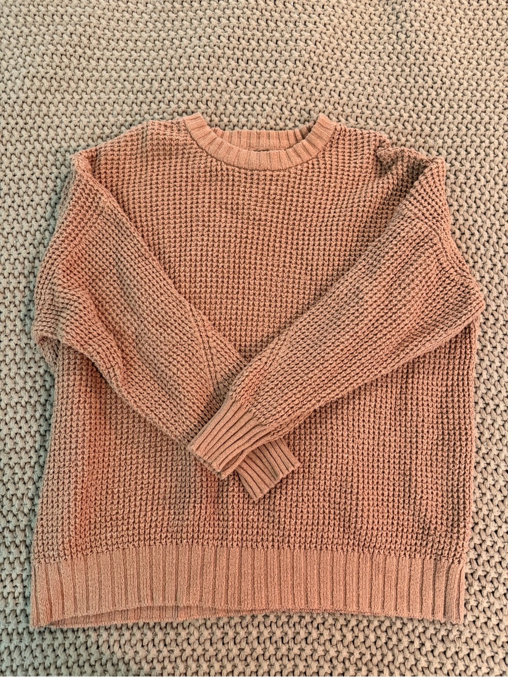 AE Oversized Waffle Knit Crewneck Sweater - Camel/Brown - Picture 2 of 3